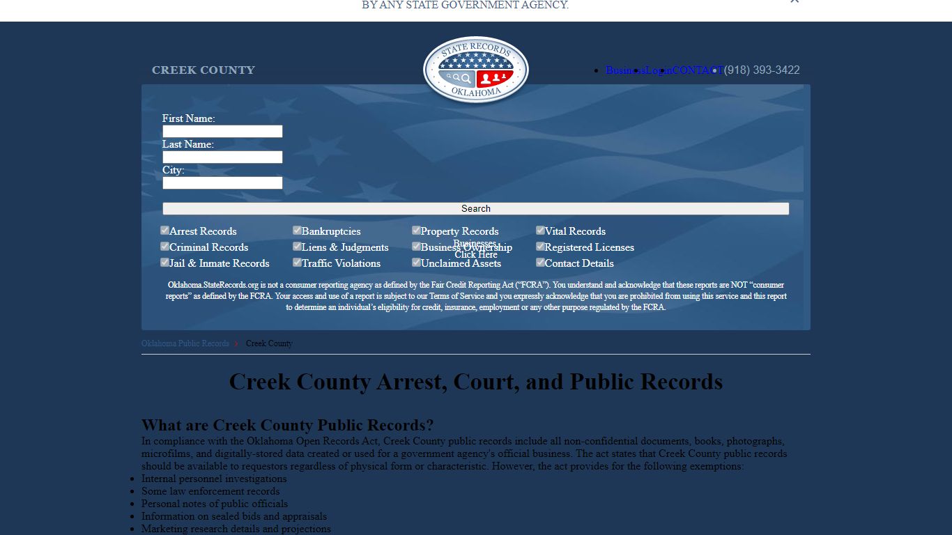Creek County Arrest, Court, and Public Records